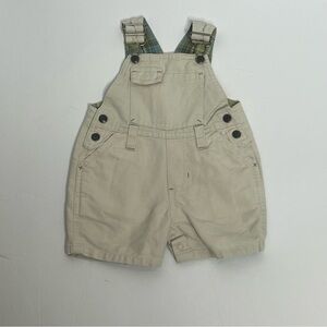 Vtg Y2K Children’s Place 6-9M Short Overalls Plaid Lined Khaki Romper One Piece